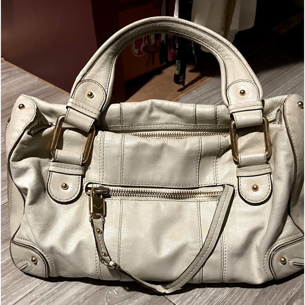 Marc Jacobs Shoulder Bag Grained Ivory Leather Purse Women's Gold Hardware